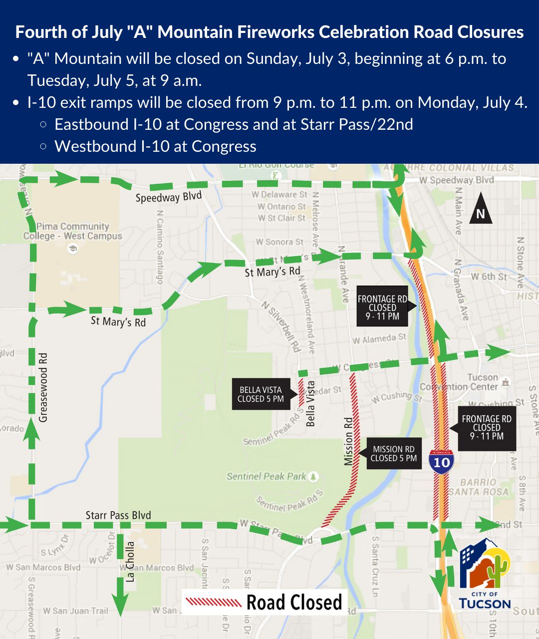 Map of road closures for 4th of July 2022
