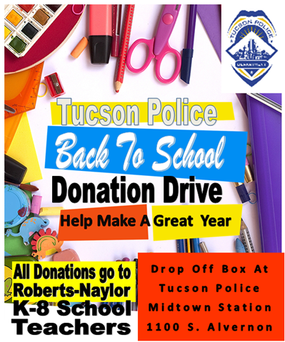 Tucson Police Donation Flyer for "Back to School"