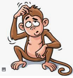 Cartoon picture of monkey looking dumbfounded and scratching his head, eyes rolling back in his head