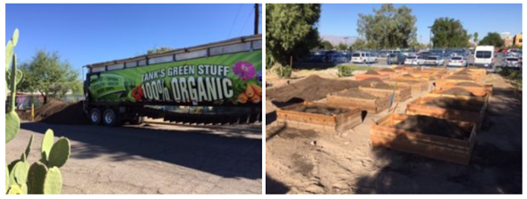 Picture of TANK'S Green Stuff 100% Organic Truck  and Boxes that contain home made mulch