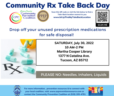 Flyer of Community RX Take back day for unused medication disposal