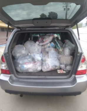 Picture shows a car's trunk filled with some plastic bags