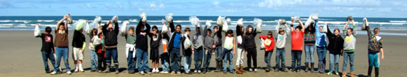 Picture shows groups of people on the beaches collecting the plastic waste 