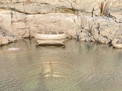 Picture shows the top of intake is now above the surface at Lake Mead