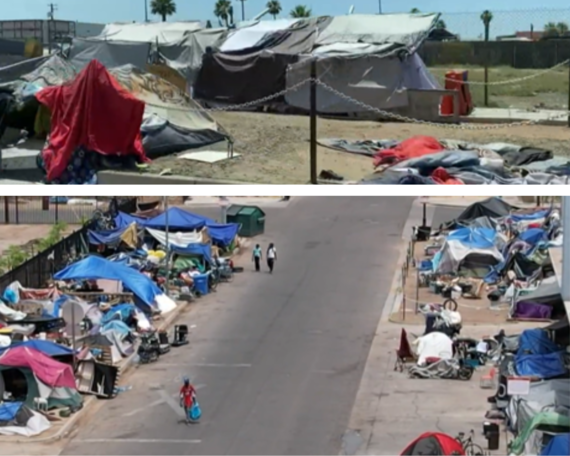 Picture shows homeless encampment called The Zone