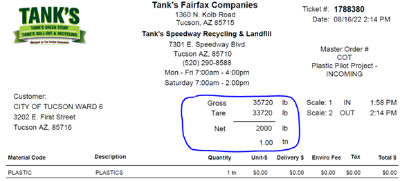 Picture of invoice from Tank's Fairfax Companies