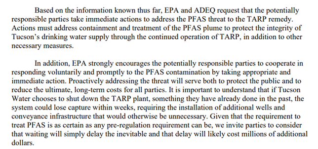 Picture shows portion of the letter from the EPA
