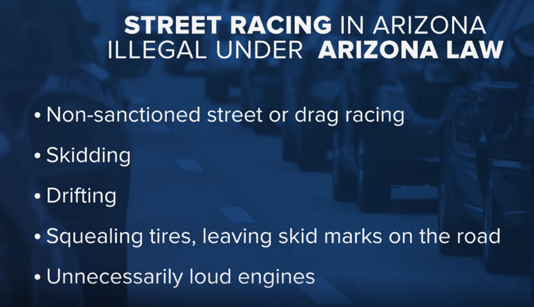 Picture shows street racing in Arizona illegal under Arizona law