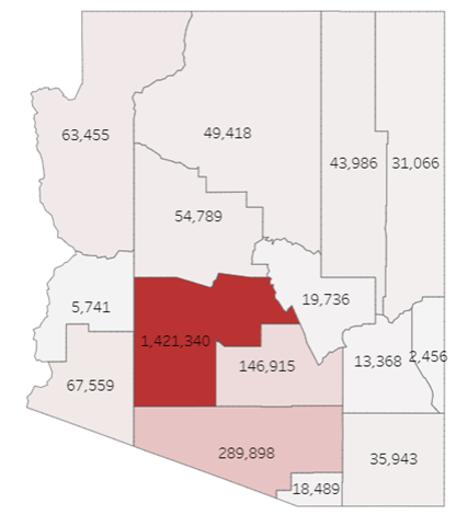 Picture shows map of COVID case in Arizona