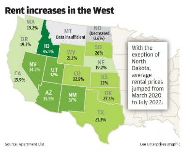 Map shows rent increases in the West