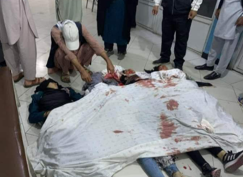 Picture shows several bodies lay down on the ground after the bombing in Afghanistan