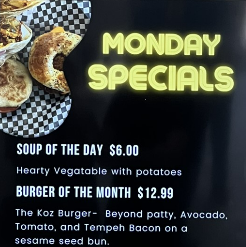 Picture shows the Koz Burger on the menu