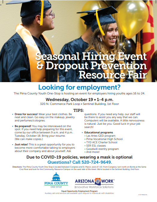 Pima County Youth One Stop Hiring Event Flyer