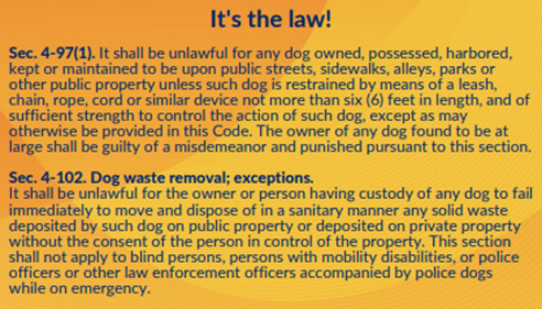 Picture shows information on City of Tucson Leash Law 