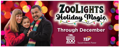Flyer of the Zoo Lights Holiday Magic nights that run through December 