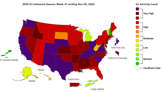 Flu infection map nationwide 