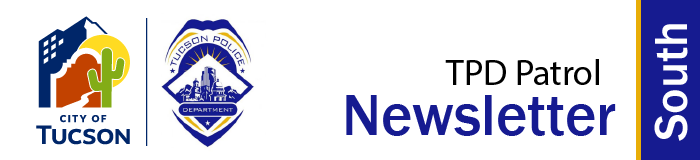 TPD Patrol South Newsletter banner, with city logo and TPD logo