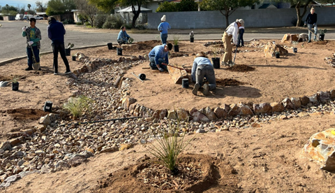 Picture of San Gabriel residents, TCB and S2S folks work on the San Gabriel pocket park