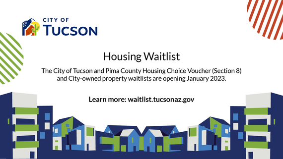 Housing Waitlist Announcement with the City of Tucson logo. Learn more at waitlist.tucsonaz.gov