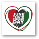 Picture shows green, red and black color of heart shape with Juneteenth Freedom inside it