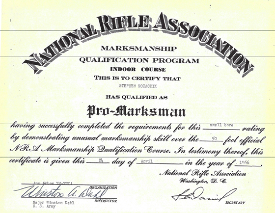 Certificate of National Rifle Association