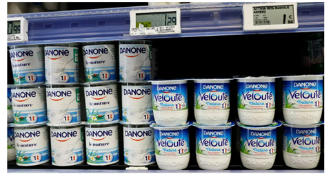 Picture of yoghurts on grocery shelves
