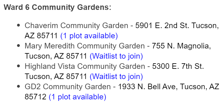 Picture shows location of community gardens within Ward 6 area