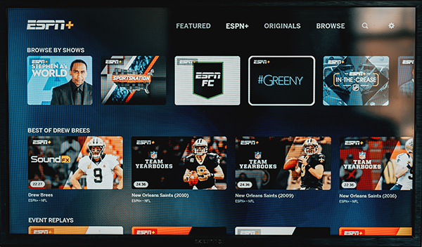 TV screen showing ESPN options.