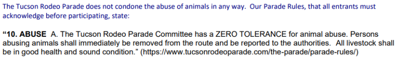 Picture shows an excerpt from letter sent by The Tucson Rodeo Parade committee