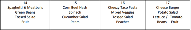 The Senior Center menu for month of March