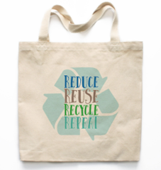 Picture of a mesh bag that reads reduce, reuse, recycle, repeat