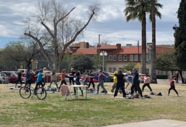 Picture shows some people attend the yoga class at Armory Park