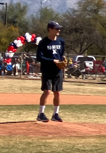 Picture shows Steve K ready to throwing out his first pitch