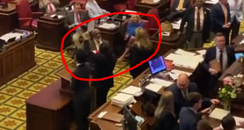 Picture shows the moment of disruption during the legislature meeting in Nashville, Tennessee