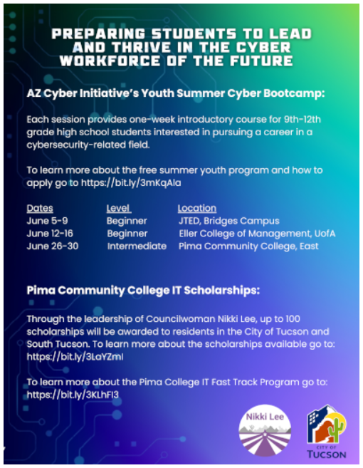 Flyer explaining Pima College offers classes to high schoolers who are interested in the information technology field