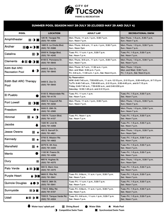 Tucson Parks and Recreation Releases Summer Pool Schedule and Aquatics