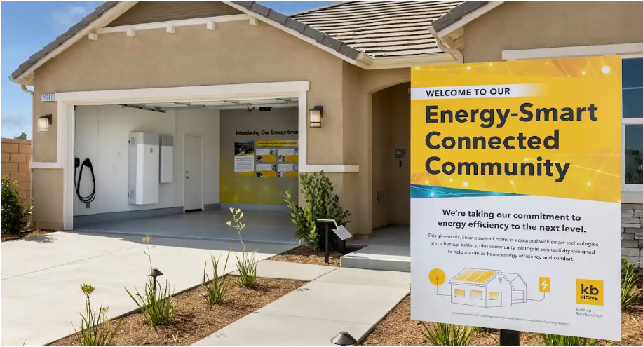 A house with the first all-electric, solar and battery powered ‘microgrid’ community introduced by KB home in California