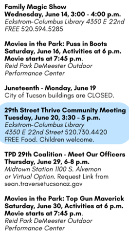 List of activities scheduled for the midtown area