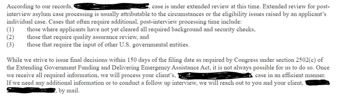 Portion of asylum application