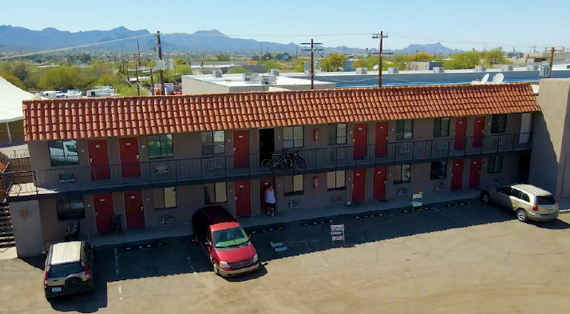 Aerial view of the Wildcat Inn, a housing first site located off of Oracle Road in Tucson.
