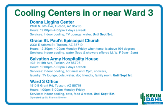 List of Cooling Center addresses in or around Ward 3.