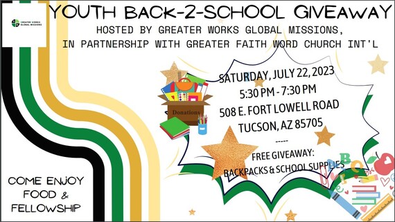 youth back 2 School giveaway event flyer