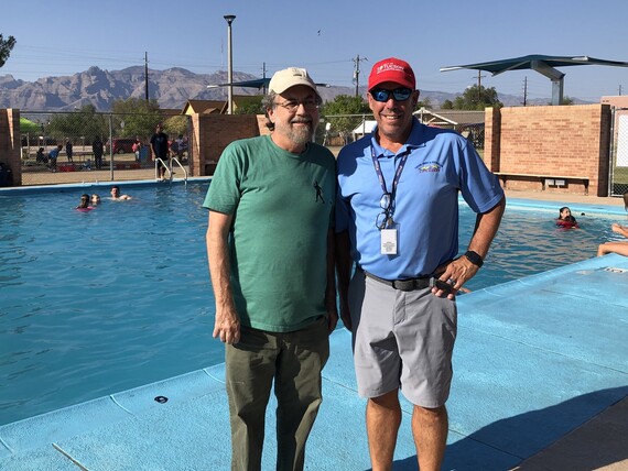 Council Member Kevin Dahl at Mansfield pool.