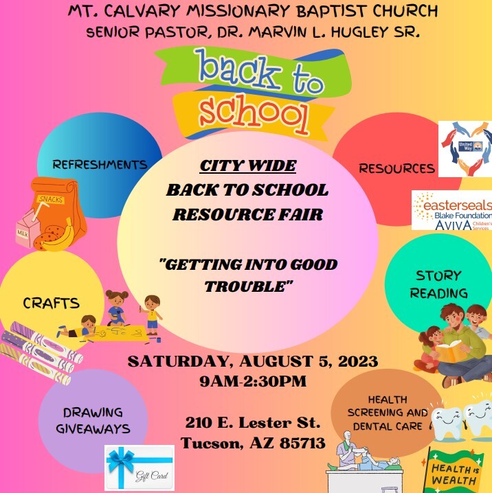 Flyer: Mt. Calvary Baptist Church Back to School event