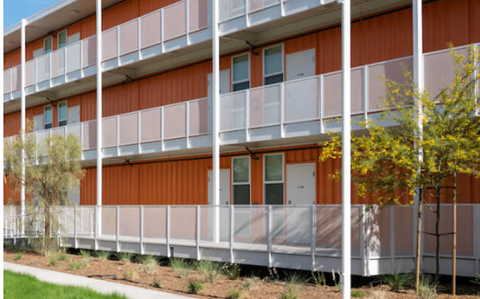 Picture of transitional housing units that were built from the shipping containers