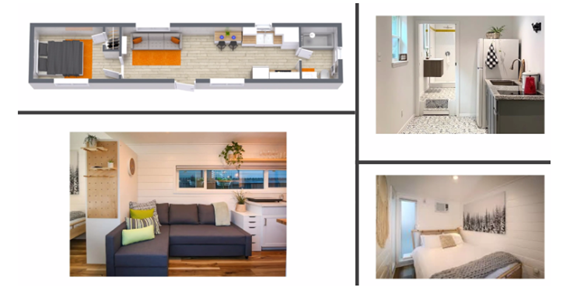 Picture shows floor plans for the 320 sqft unit that were built using the shipping containers