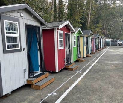 A photo of a tiny home village in Washington built by The Hope Factory. 