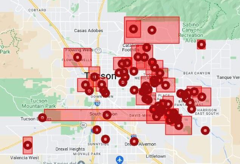 Map shows some areas in City of Tucson without power on Friday 