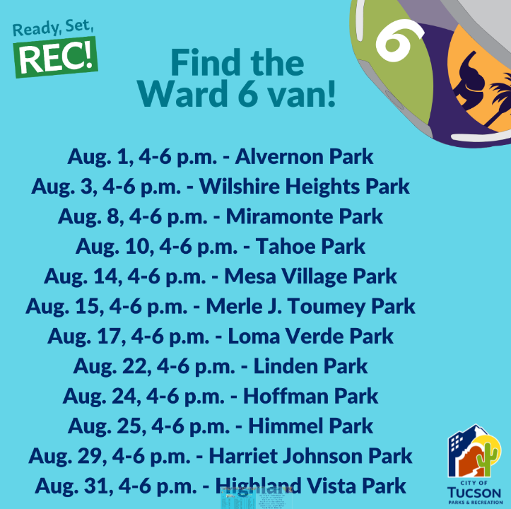 Ward 6 Ready, Set, Sec van schedule for August 