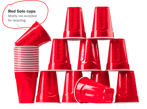 Picture of red plastic cups stack up together